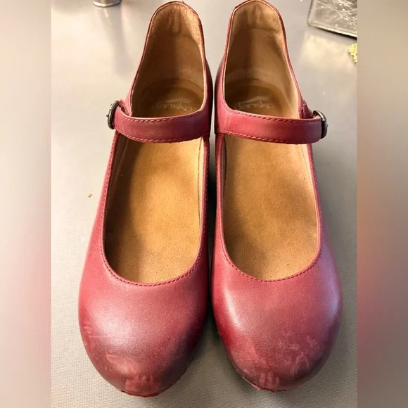 Dansko Women's Marla Ruby Red Mary Jane Leather Clogs - Picture 2 of 5